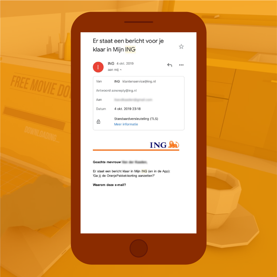 E-mail van ING met de mededeling dat er een bericht klaar staat.